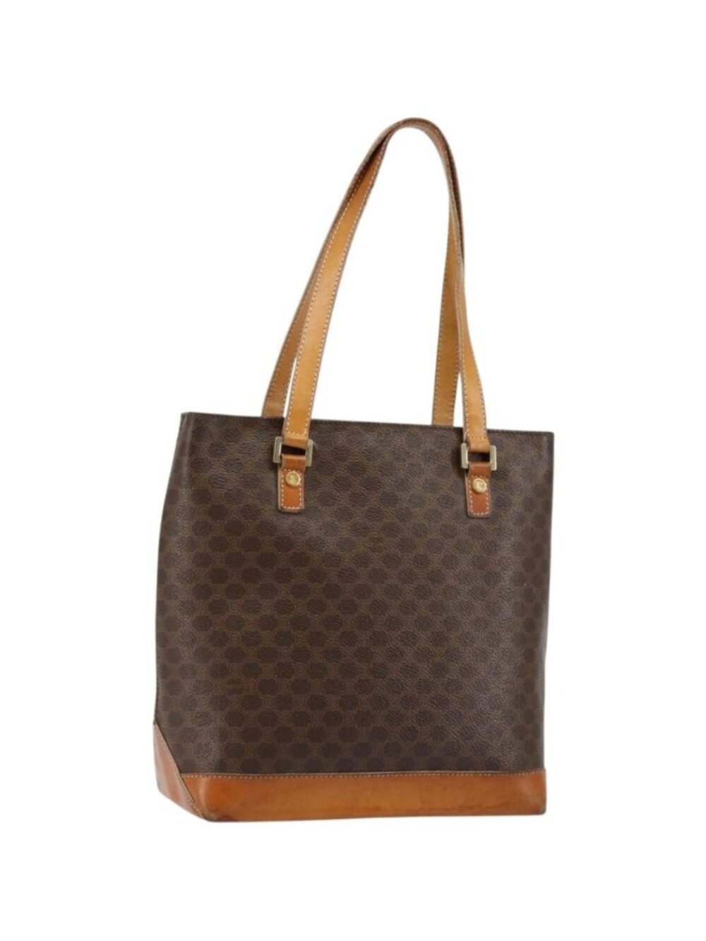 CELINE Macadam Canvas Tote Bag PVC Leather Brown Gold